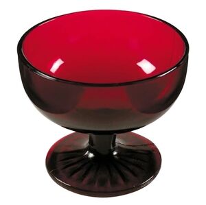 MCM Vintage 50s 60s Ruby Red Glass Dessert Dish Footed Bowl Christmas Holiday